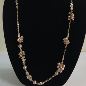 J Crew long hanging necklace w peach rhinestones